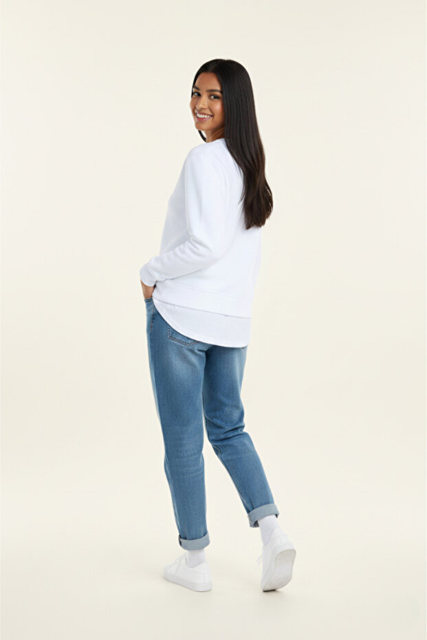 Women's Sweatshirt Crew Neck Regular Fit Cotton Lined 3 Thread Ribbed