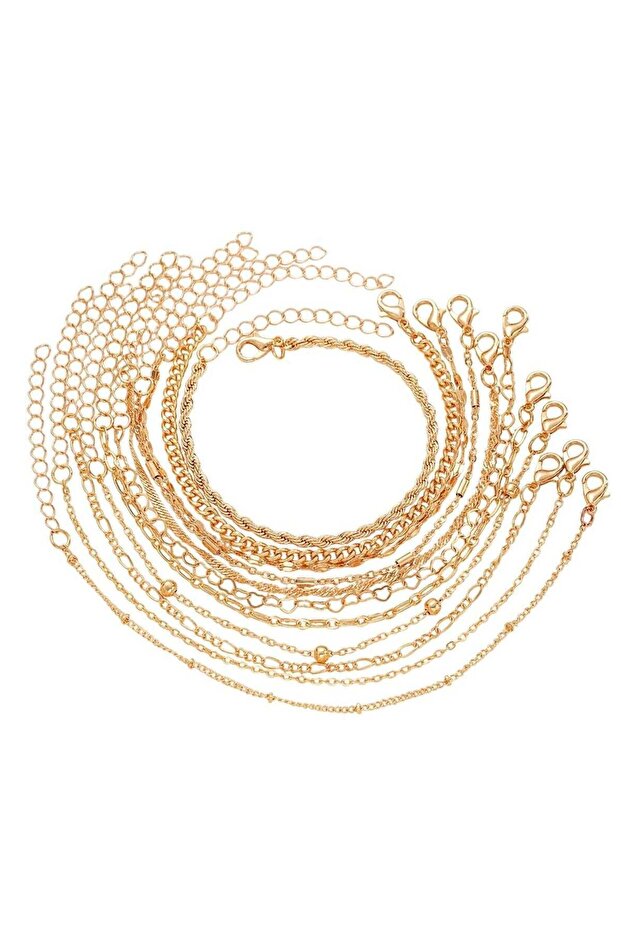 11-Piece Gold-Tone Chain Bracelet Set Elegant & Adjustable