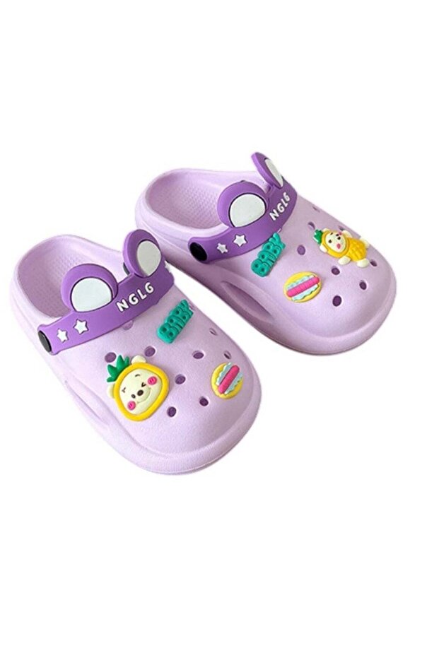 Cute Purple Kids Clogs with Cartoon Charms 24-25