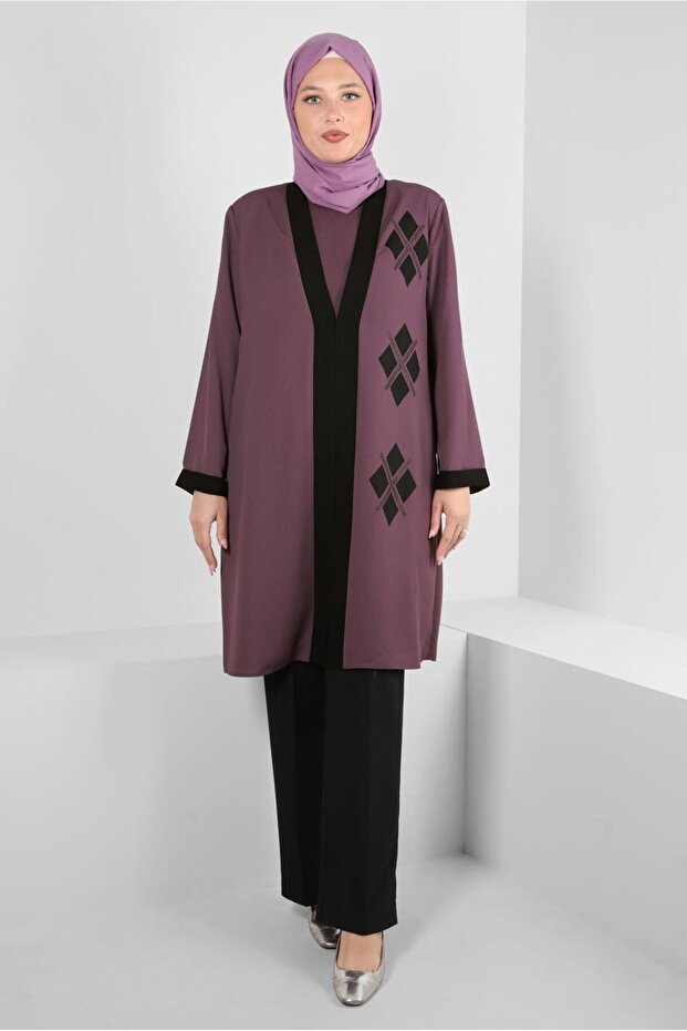 طقم تونيك مزدوج منقوش هندسيًا 20388 - 2