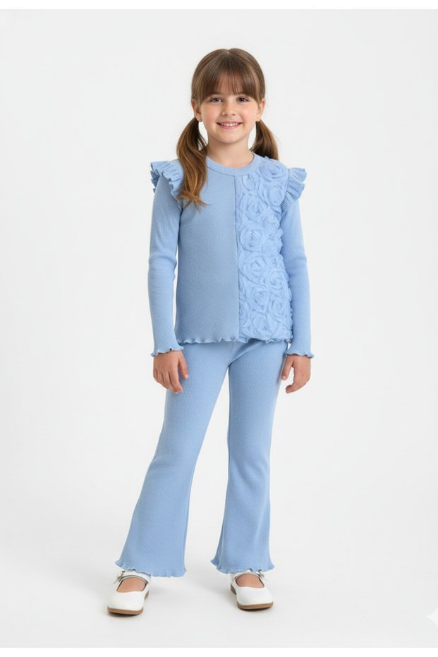 Ribana Fabric Half Rose Embroidered Girls' Combination Set