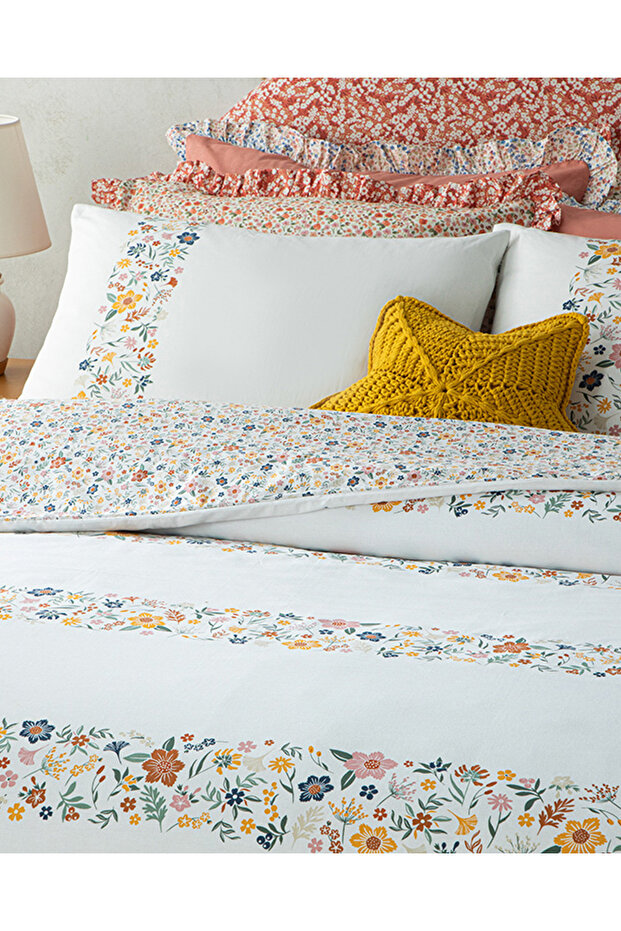 Bloomy Lines Pamuklu Ranforce Çift Kişilik Nevresim Seti 200x220 cm Sarı - 3