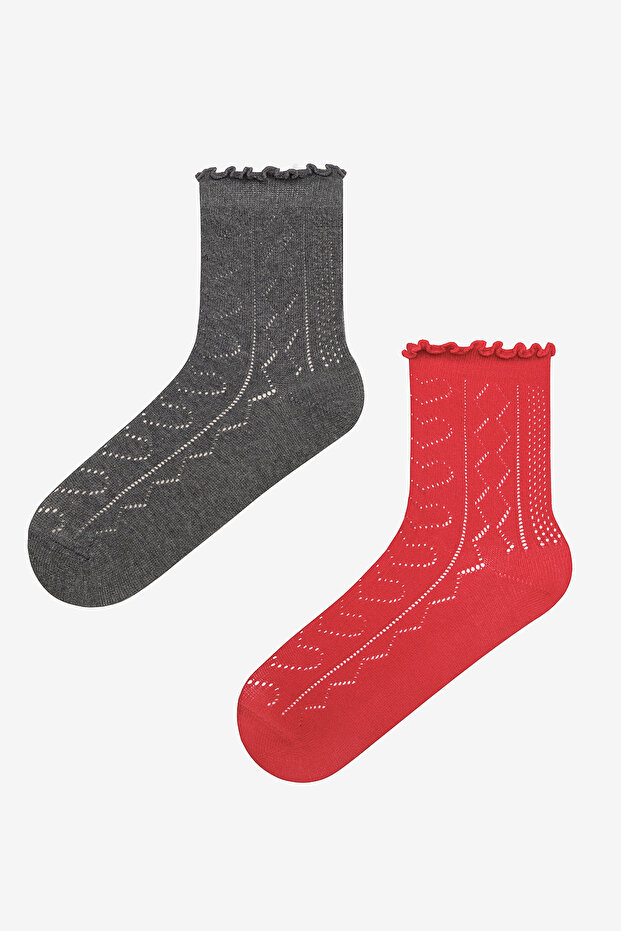 جوارب Frill Colosio مكونة من قطعتين باللون الرمادي والأحمر
