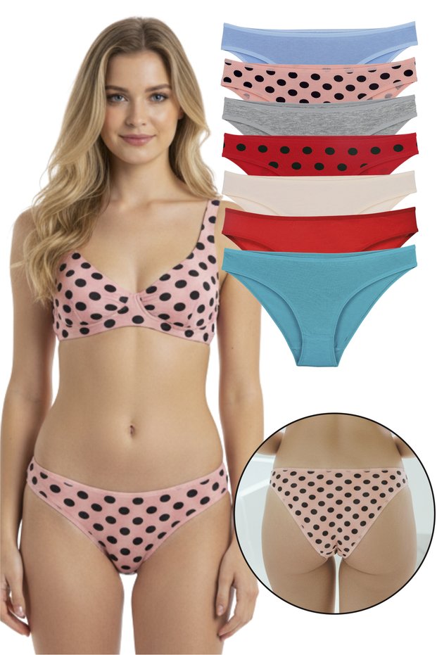 Women's Polka Dot Model Slip Panties 7 Pack Set Kts1146