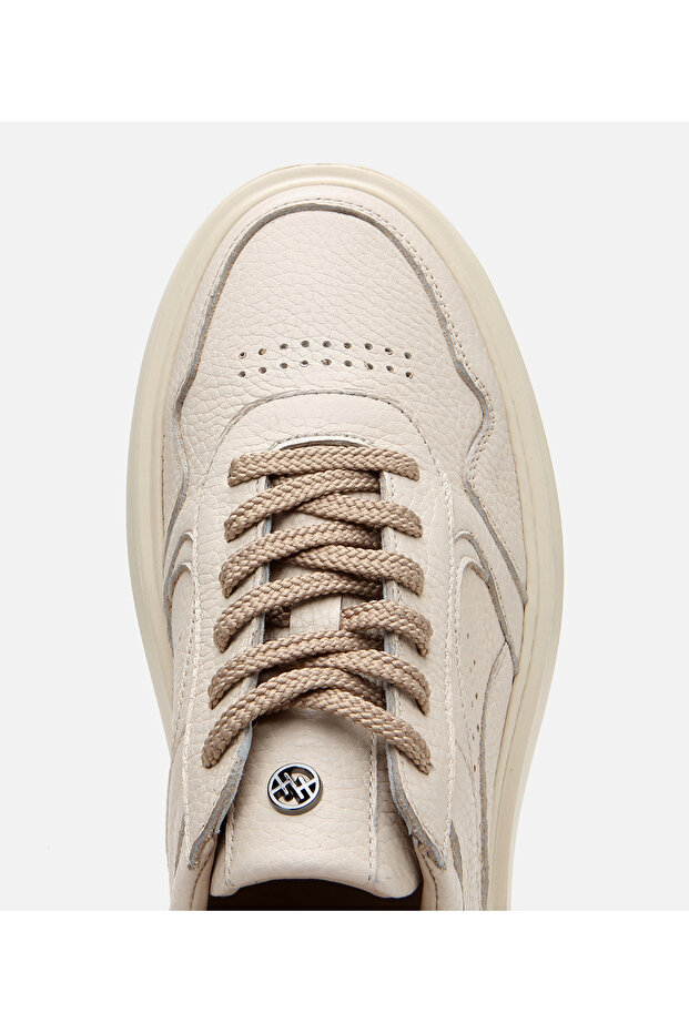Erkek Deri Bej Yüksek Tabanlı Spor Ayakkabı - 5