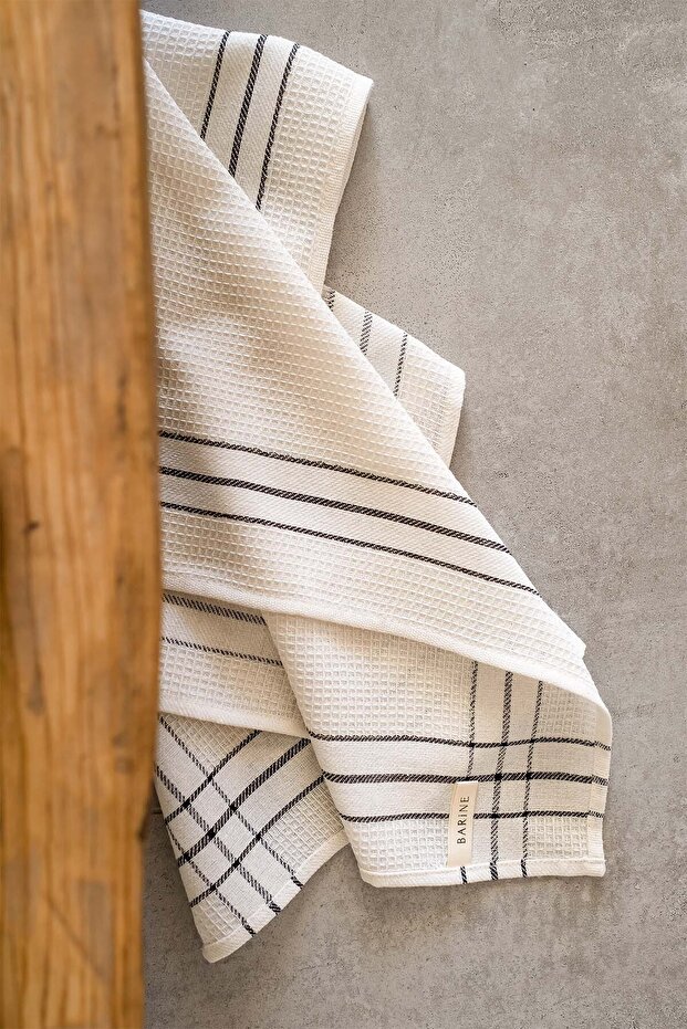 Waffle Kitchen Towel Set Off 2 Cream-Black 50X75