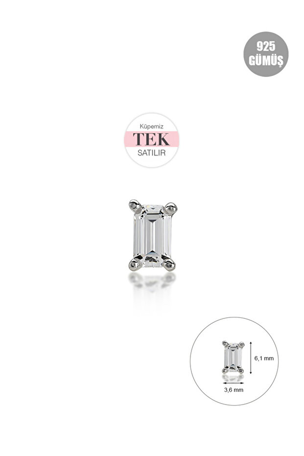 Oktagon Tektaş, 925 Ayar Gümüş Küpe (Bu küpemiz TEK Olarak Satılır). - 1