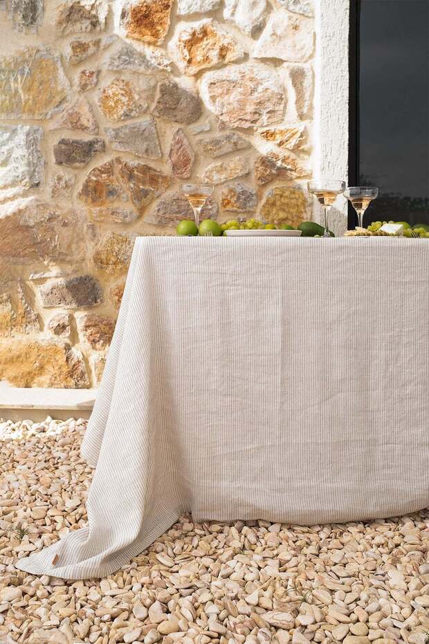 Linen Tablecloth Black Striped 150X250