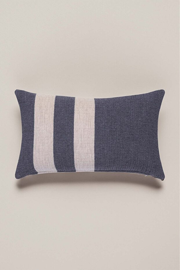 Indigo/Ecru Wool Wool Cocoon Throw Pillow - 30X50
