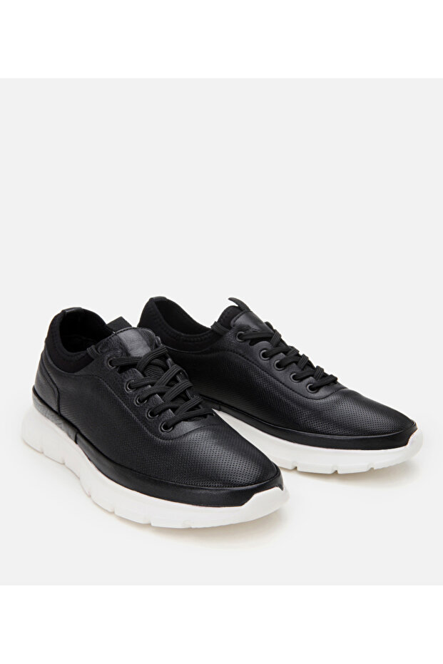 Valódi bőrből készült fekete férfi tornacipő - 2