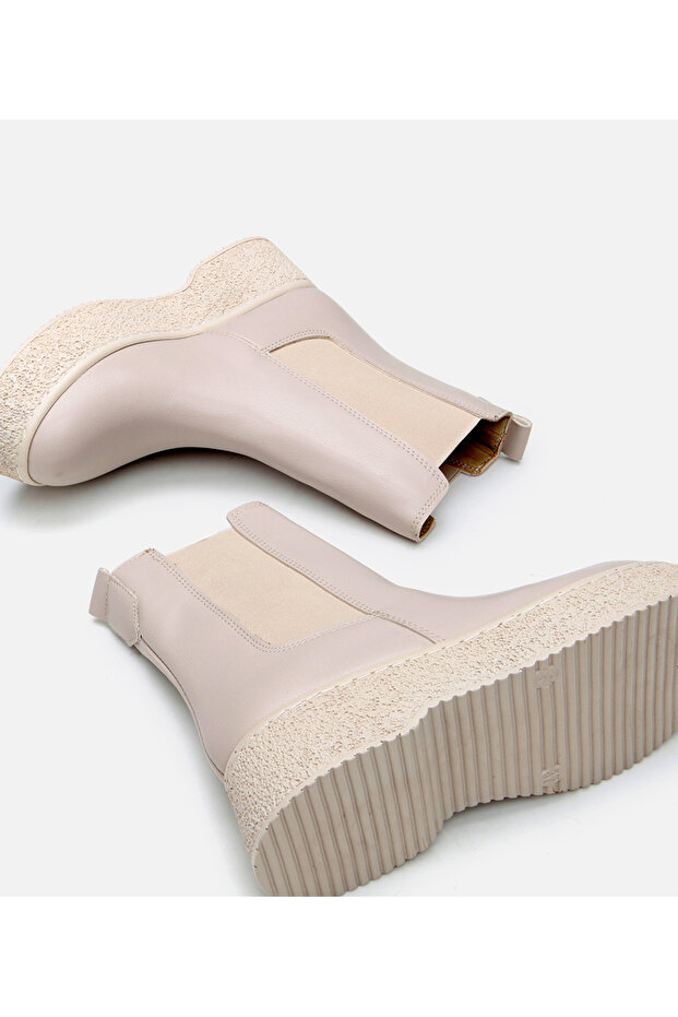 Kadın Bej Kalın Tabanlı Düz Bot - 6