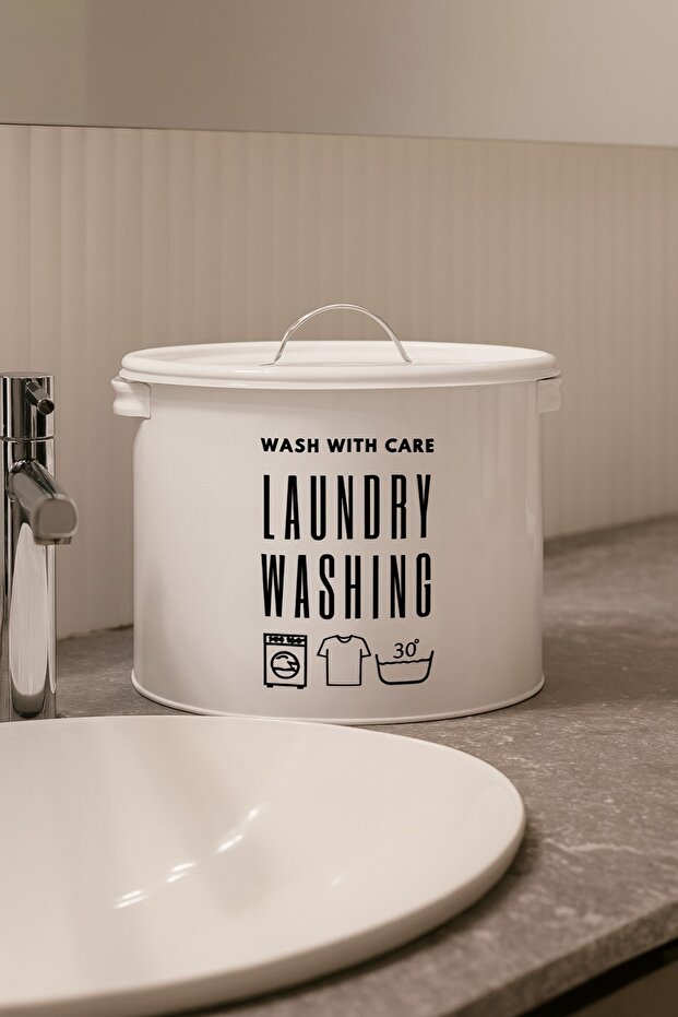 2 Bölmeli Deterjan Saklama Kutusu Baskılı Laundry Kapaklı Deterjan Kutusu - 3
