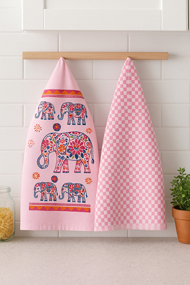 Set of 2 Kitchen Napkins 100% Cotton Woven Patterned and Printed 40 X 60 Towels