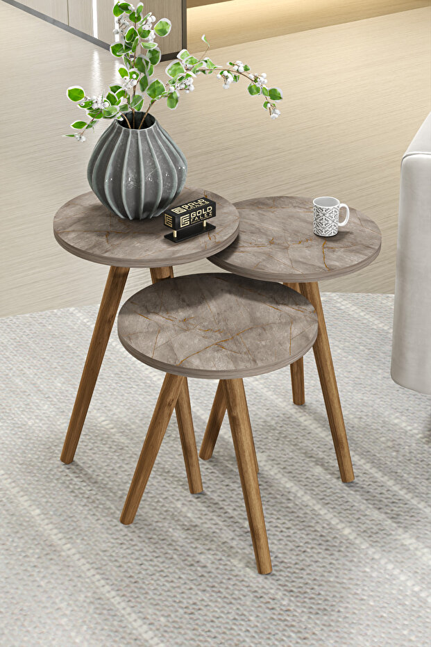 Zigon Sehpa 3 Lü Ahşap Torna Ayak Gordion - 3