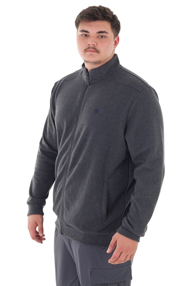 marufshop Erkek Büyük Beden 122-158 Kilo Arası İçin Uygun Pamuklu Geniş Kalıp Dik Yaka Fermuarlı Sweat Mont