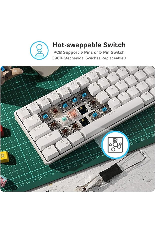Wireless Mechanical Gaming Keyboard, Ultra-Compact 60% Bluetooth Keyboard from RK61, - 4