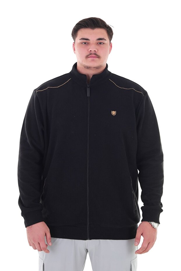 marufshop Erkek Büyük Beden 122-158 Kilo Arası İçin Uygun Pamuklu Geniş Kalıp Dik Yaka Fermuarlı Sweat Mont