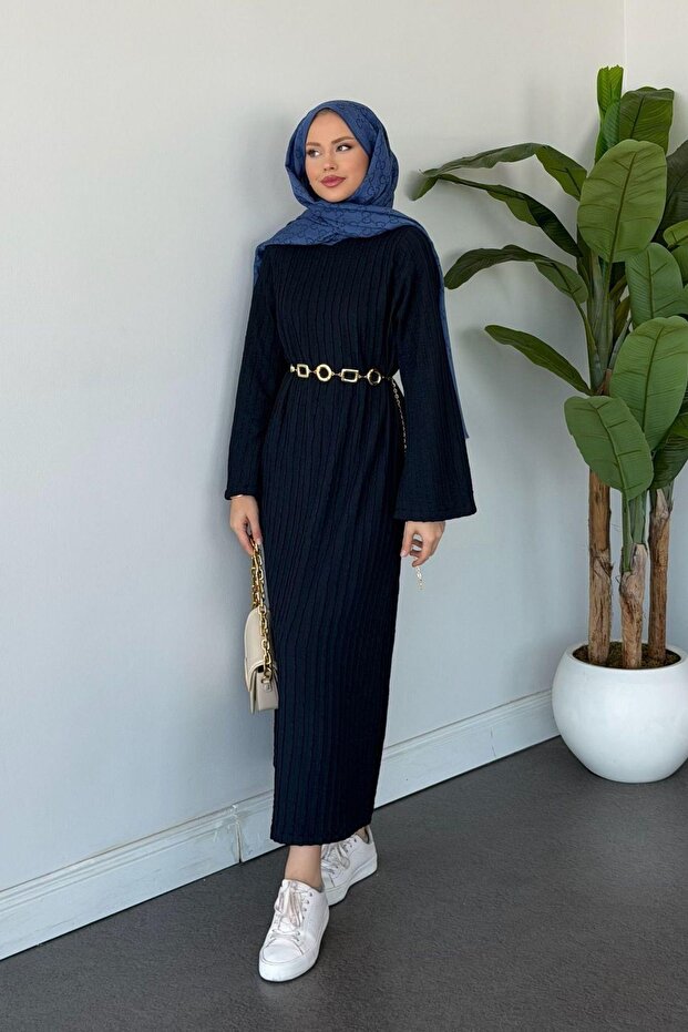 Gül Örme Elbise Lacivert - 2