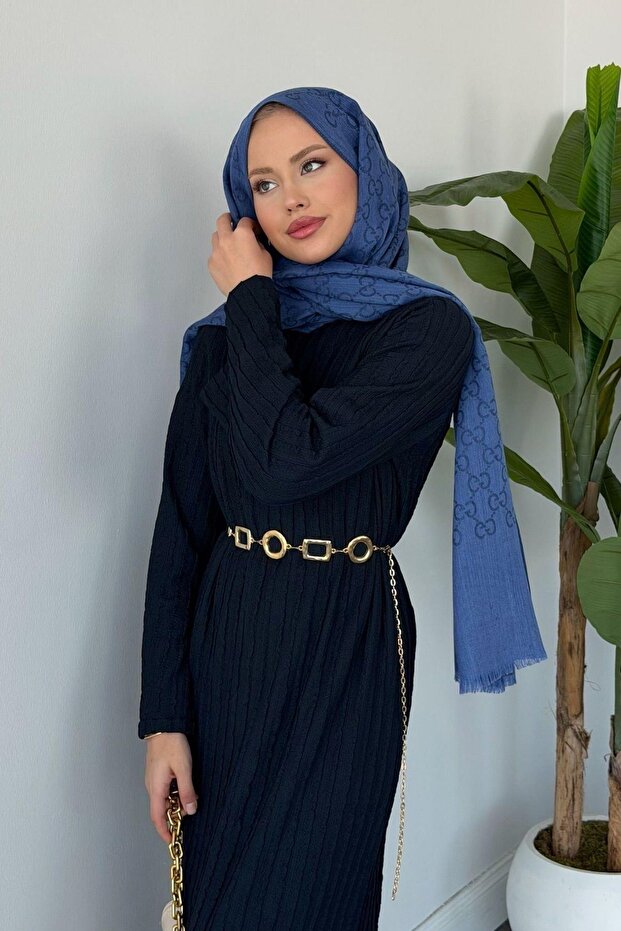 Gül Örme Elbise Lacivert - 3