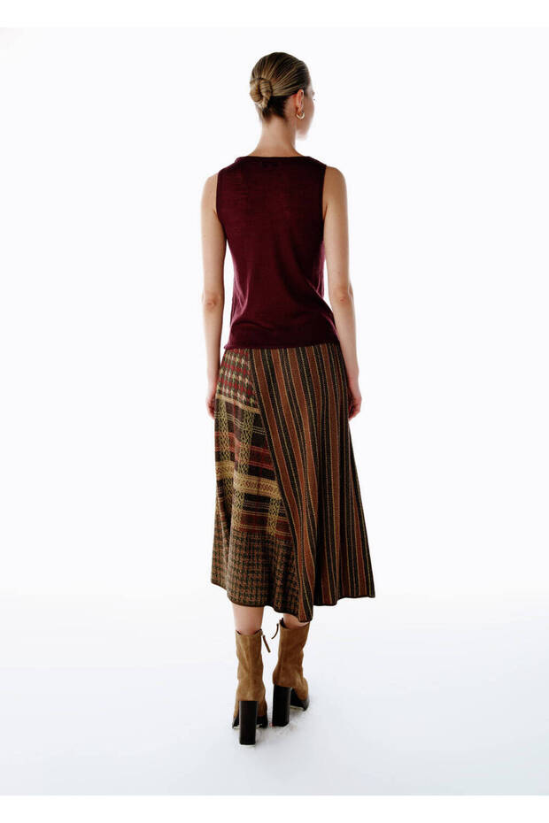 Patchwork Desenli Triko Etek - 7