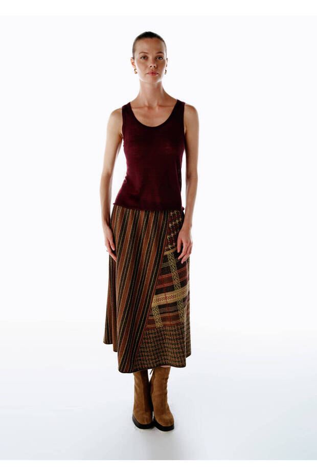 Patchwork Desenli Triko Etek - 5