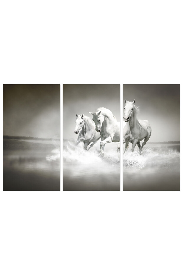 Wall panel - White horses running on water - 926 - divided into three pieces