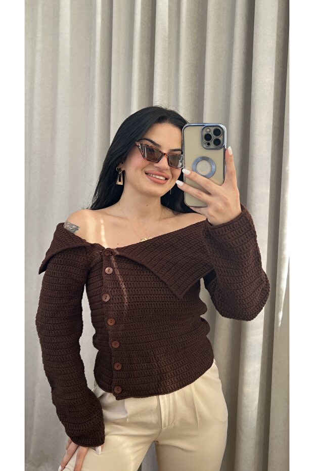 بلوزة ACI بنية اللون بأزرار أمامية - 2