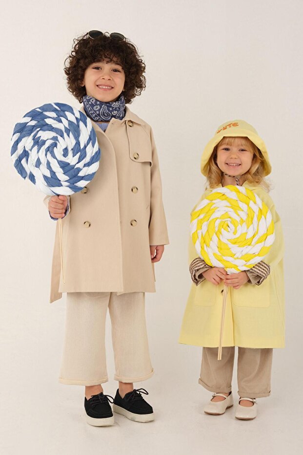 Kapüşonlu Trençkot Sarı - 5