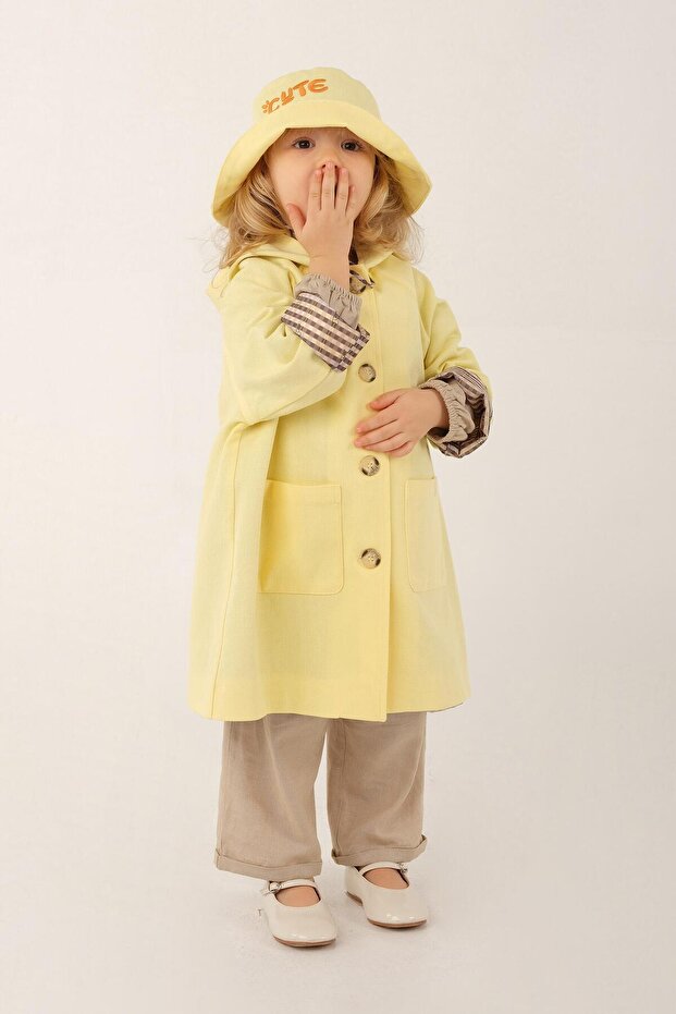 Kapüşonlu Trençkot Sarı - 3