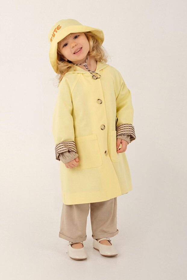 Kapüşonlu Trençkot Sarı - 2