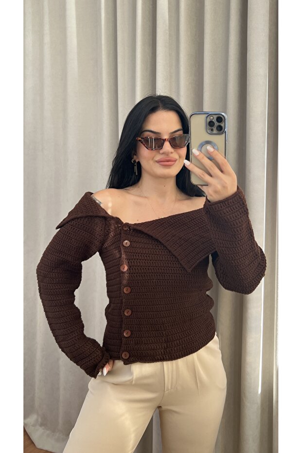 بلوزة ACI بنية اللون بأزرار أمامية - 1