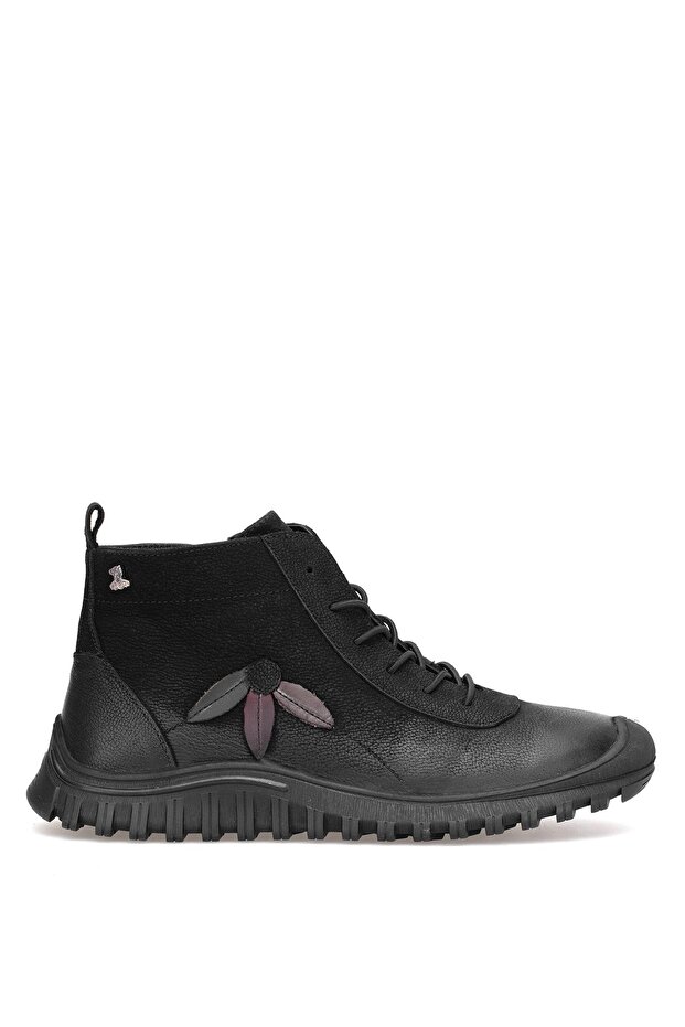 2413554K Women's Genuine Leather Flat Boots Black
