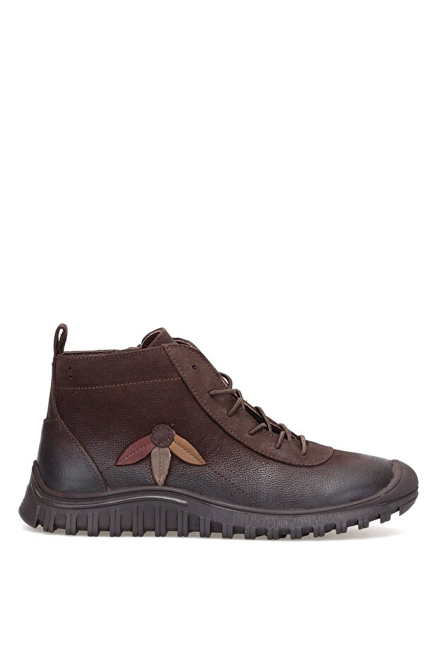 2413554K Women's Genuine Leather Flat Boots Brown