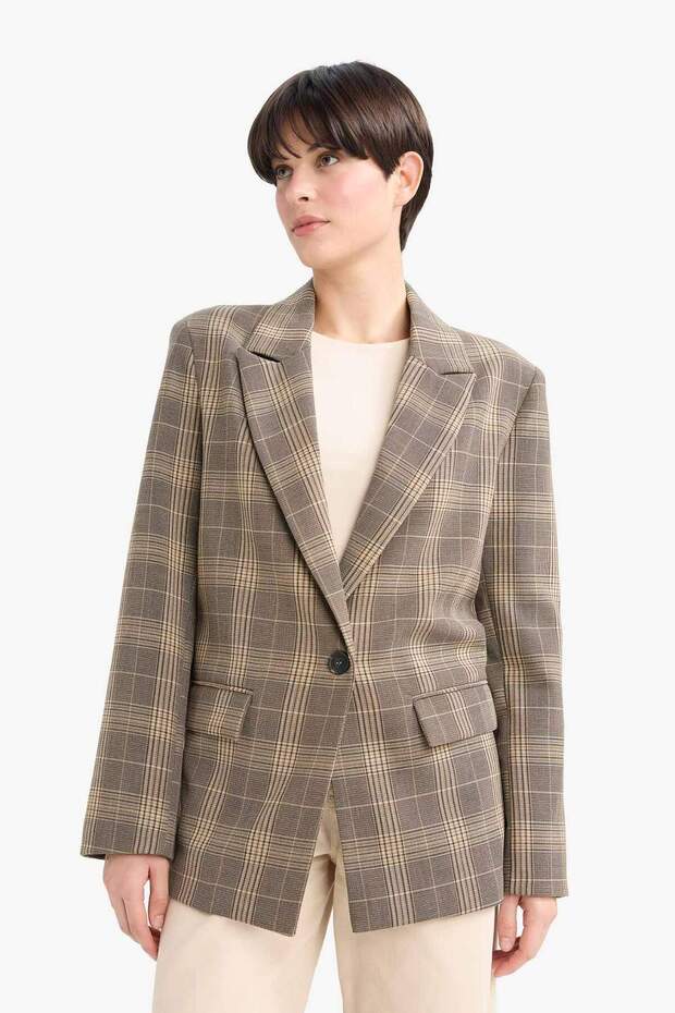 Regular Fit Kareli Blazer Ceket G0678AX25AU - 3