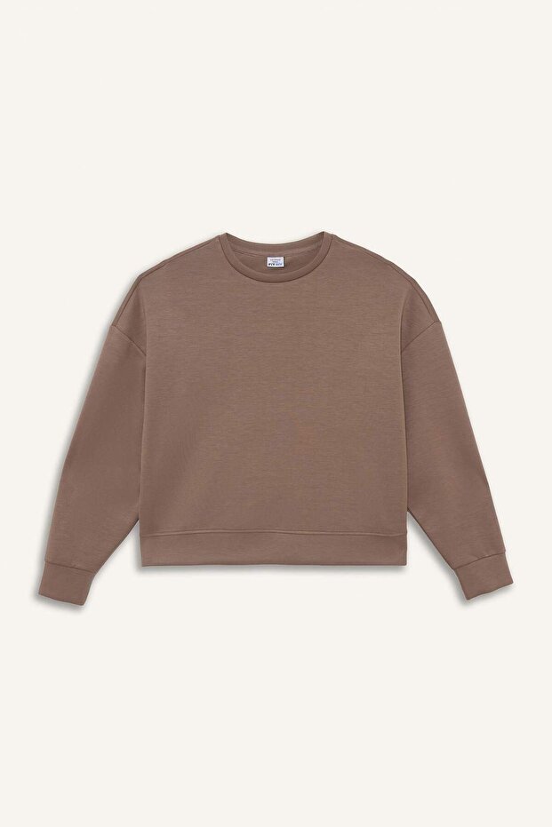 DeFactoFit Oversize Geniş Kalıp Bisiklet Yaka Modal Sporcu Sweatshirt E8954AX25AU - 1