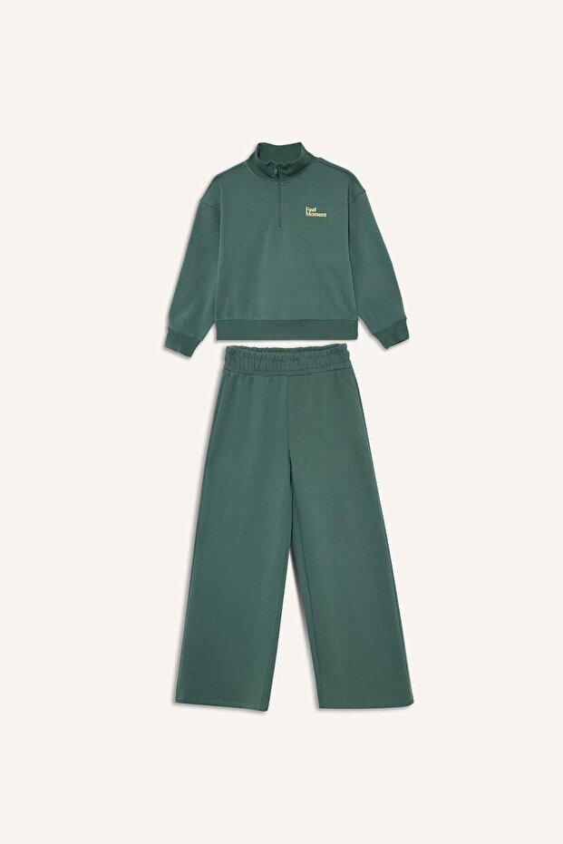 Girls' 2-Piece Set Printed Half Zip Sweatshirt Wide Leg Sweatpants F8401A825Wn