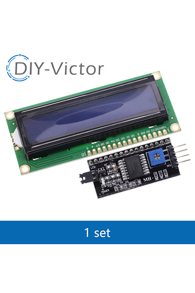 شاشة عرض أحرف LCD من نوع HD44780، مقاس 16x2، رقم الموديل 1602، متوافقة مع أردوينو، مزودة بوحدة محول واجهة تسلسلية IIC/I2C.