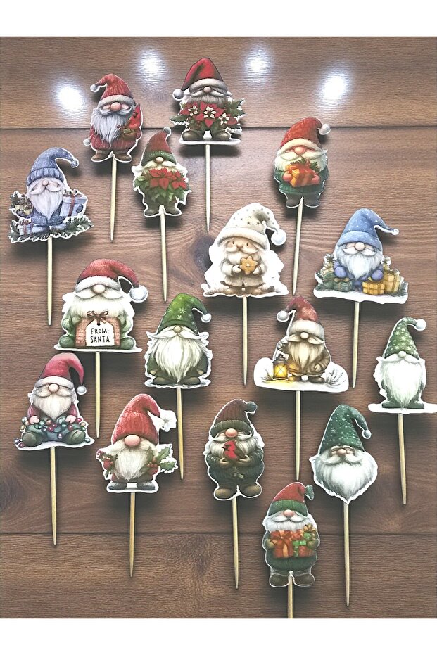 16-Piece Christmas Gnome Cardboard Toothpick Cake Decoration Set – 3X4.5Cm – for Cupcake and Table Decoration