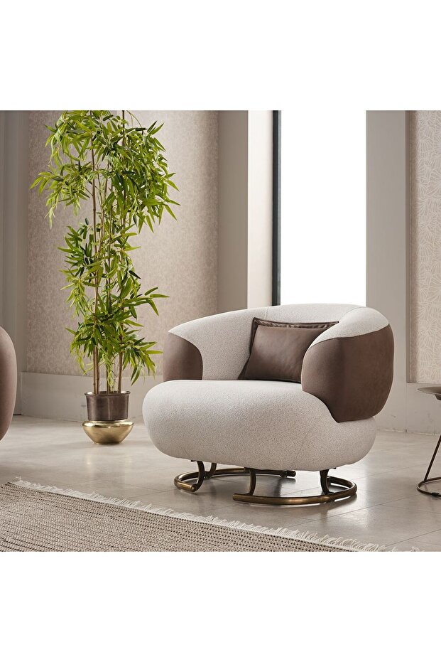 Palmera 1 Seater Fabric Sofa - Beige/Brown, Stylish Wood Frame, Comfortable & Durable, Turkey