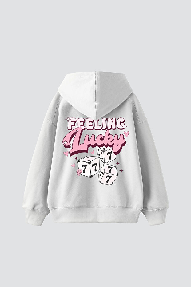 777 Lucky Printed Oversize Unisex White Hoodie