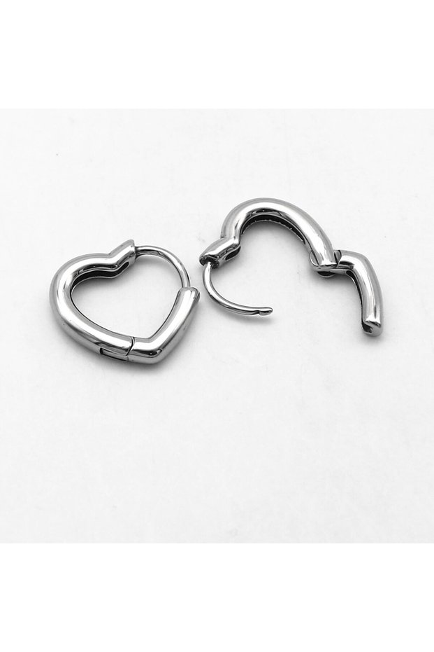 Heart Design Hoop Unisex 316L Steel Earrings Pair