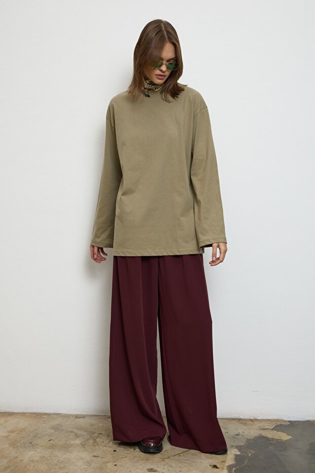 Basıc Sweatshirt Haki - 3