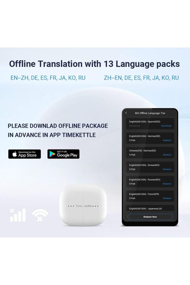 M3 Earbuds 40 Languages Instant Translation Device with13 pairs offline languages (White) - 7