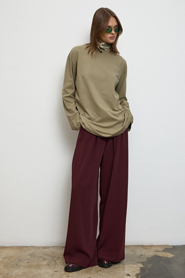 Basıc Sweatshirt Haki - 1