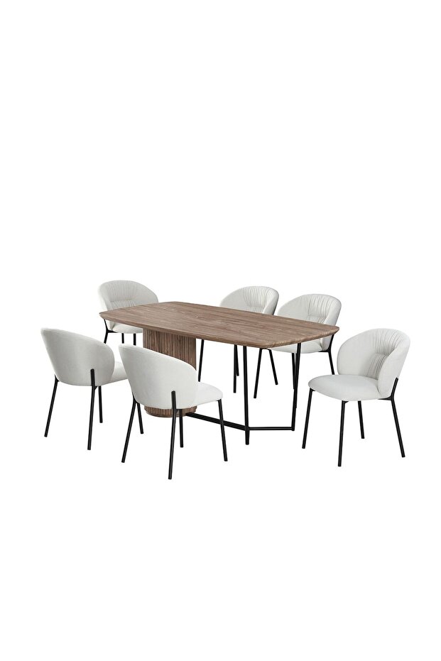 Skrill 1+6 Seater Dining Set - Stylish Brown/Black Engineered Wood Table & Chairs, Multi Color