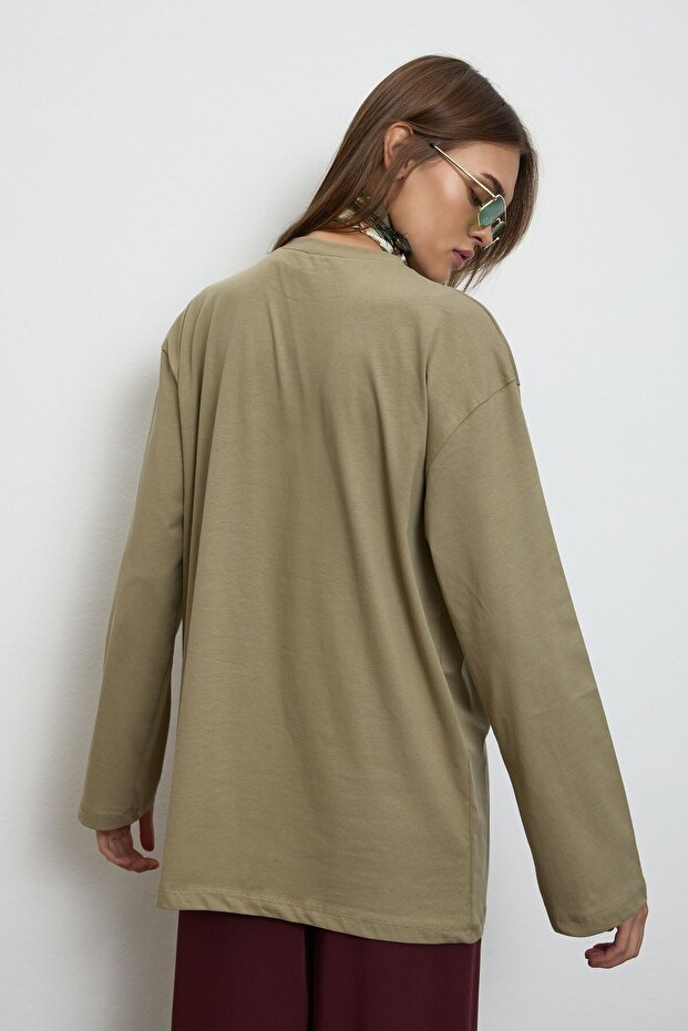 Basıc Sweatshirt Haki - 7