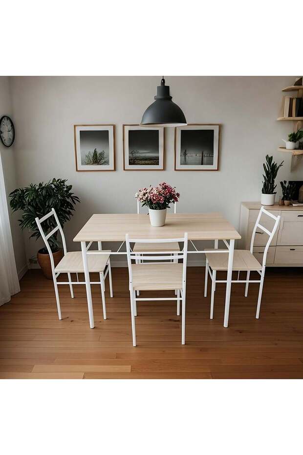 Viola 1 + 4 Dining Set - Light Oak Engineered Wood, Beige Finish, Includes Table & 4 Chairs