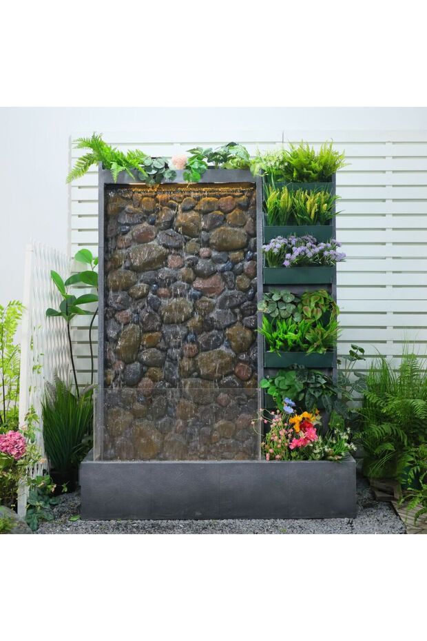 Aquazen Outdoor Fountain - 151x51x200cm Polyresin Garden Water Feature in Grey, Stylish Home Décor