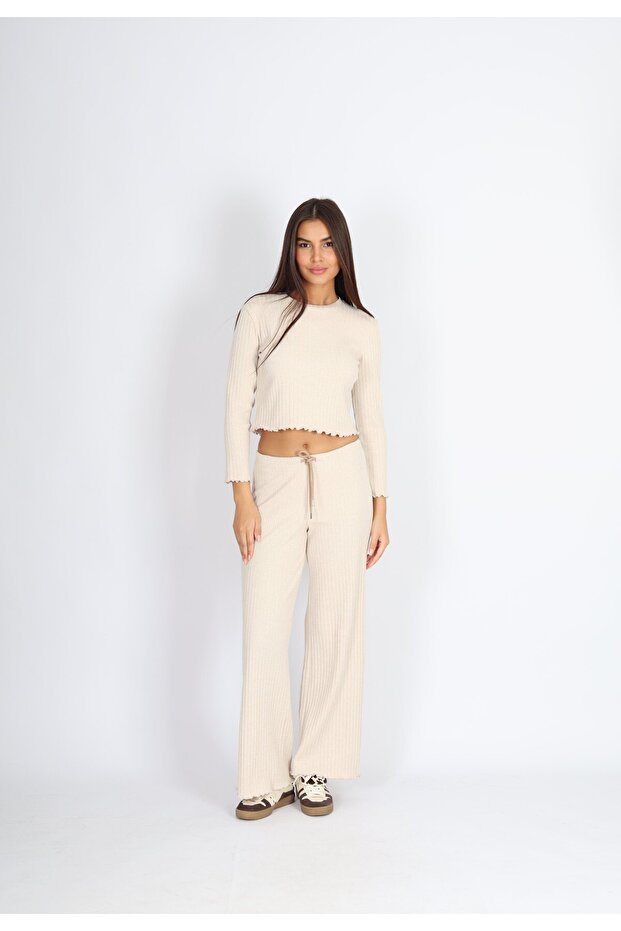 Crew Neck Punta Report Camisole Beige Sweatshirt - 4