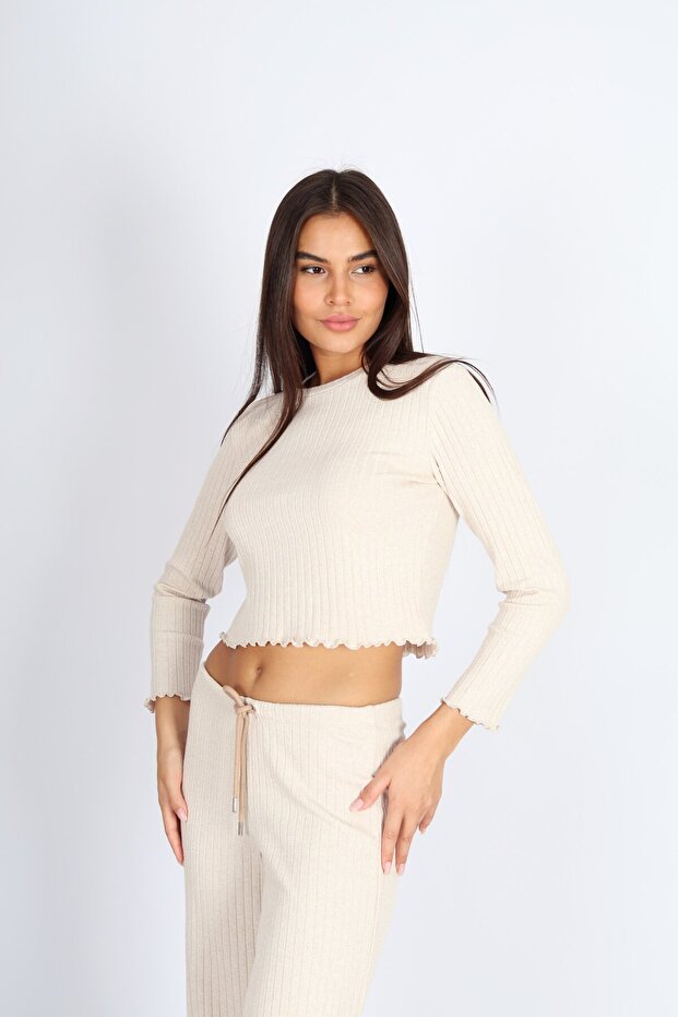 Crew Neck Punta Report Camisole Beige Sweatshirt - 1
